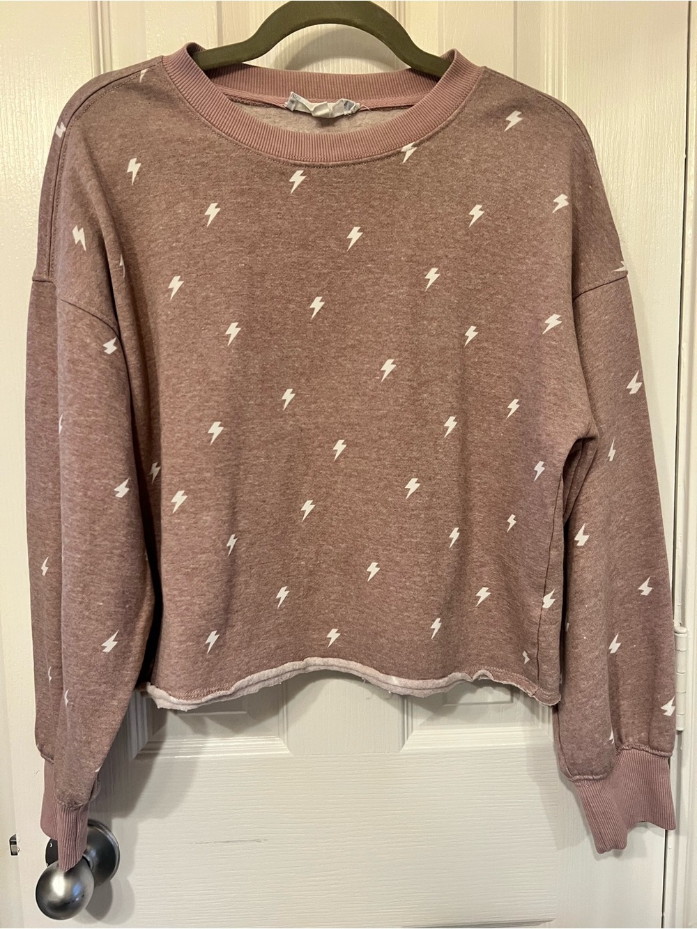 Hippie Rose Mauve Lightning Bolt Cropped Sweatshirt, Size S